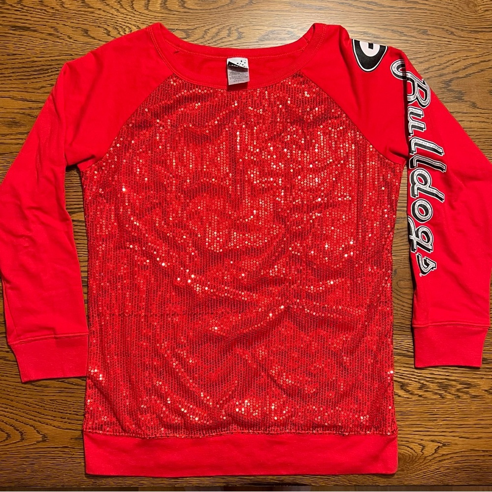 Georgia Bulldogs Red Sequins Long Sleeve Top